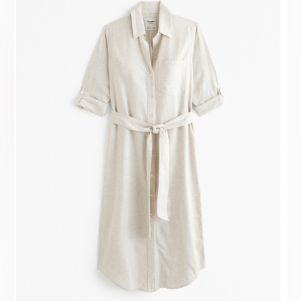 Abercrombie & Fitch Linen Blend MIDI Shirt Dress